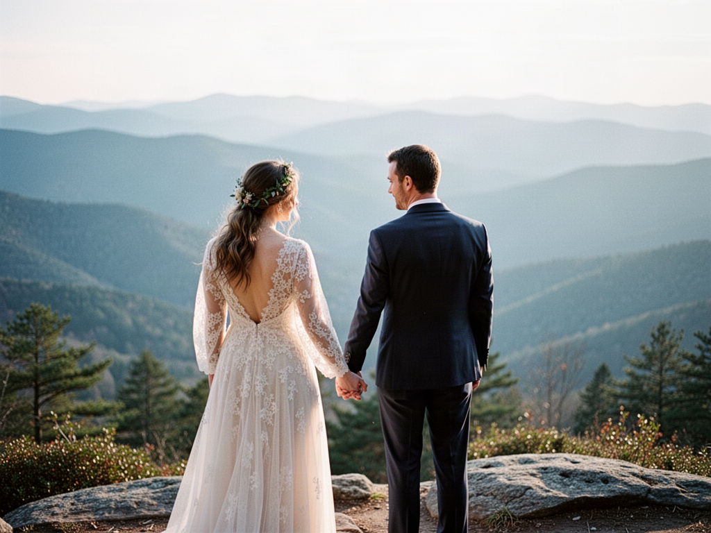 Couple eloping at a Smoky Mountain overlook